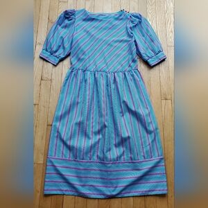 berry stripes • vintage puff sleeve midi dress